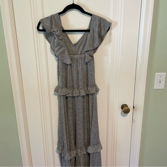 Free People FP Beach Amelia Tiered Ruffle Maxi Dress Gray Button Front - Picture 6 of 7